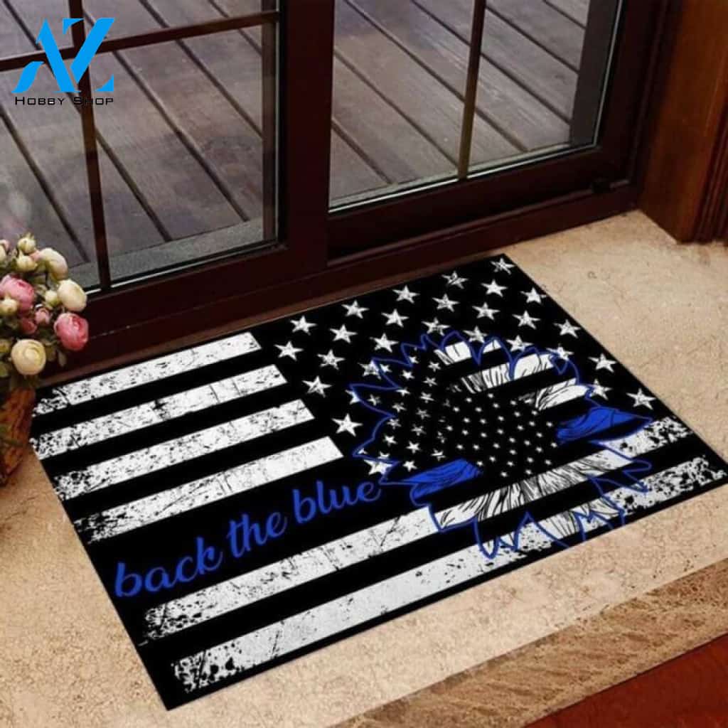 America Sunflower Back The Blue Police Officer Doormat | Welcome Mat | House Warming Gift
