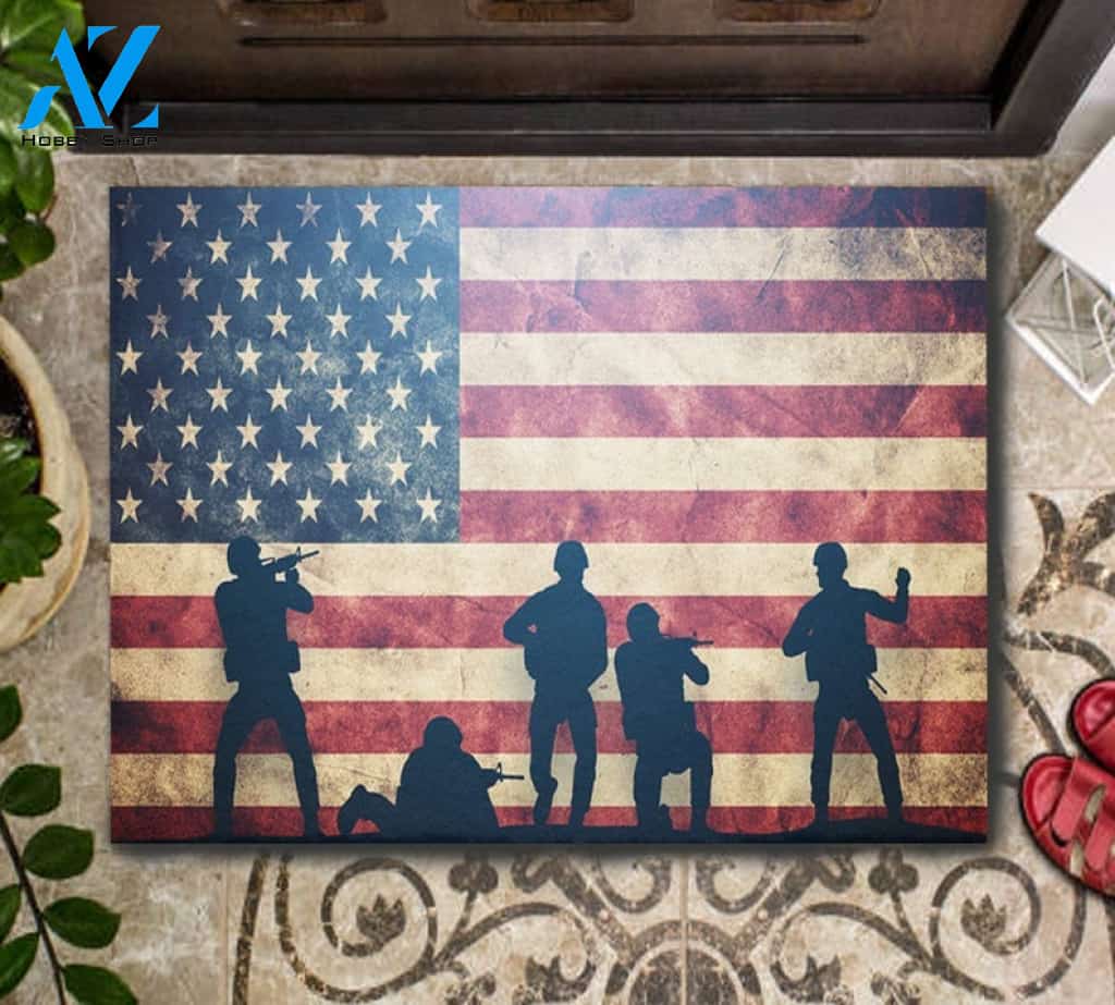 American Flags Retro Soldiers Combat Doormat Welcome Mat Housewarming Home Decor Funny Doormat Gift Idea For Veteran