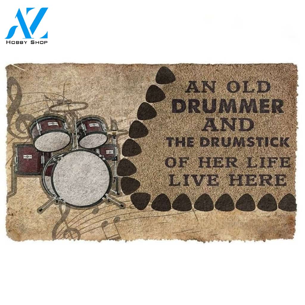 An Old Drummer And The Drumstick Of Her Life Doormat Funny Welcome Mat Housewarming Gift Home Decor Funny Doormat Gift for Friend