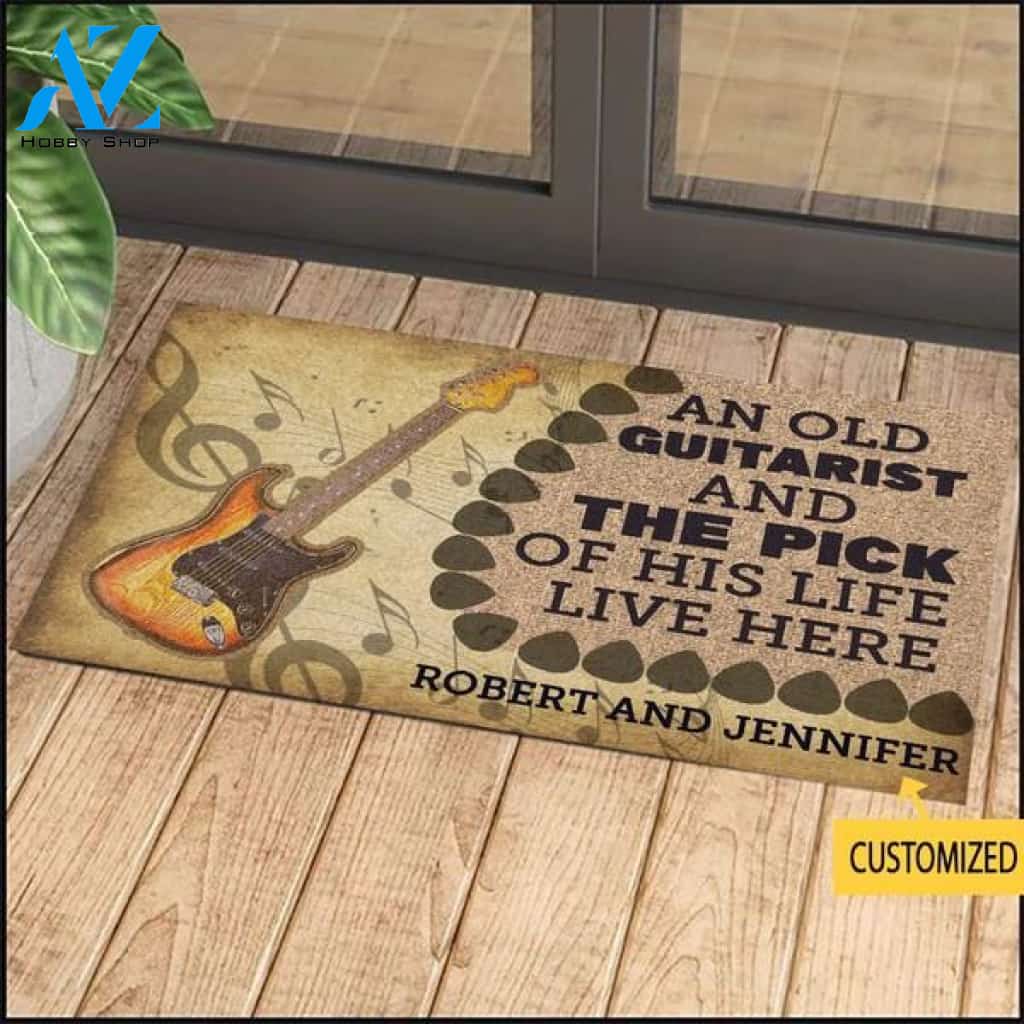 An Old Guitarist And The Pick Of His Life Live Here Personalized Doormat | Welcome Mat | House Warming Gift