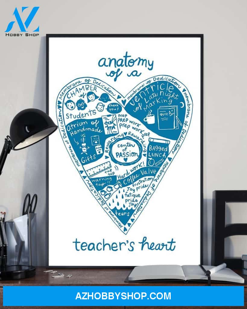 Teacher Classroom Canvas Anatomy Of A Teacher's Heart, Student Wall Art Back to School Gift for Teacher