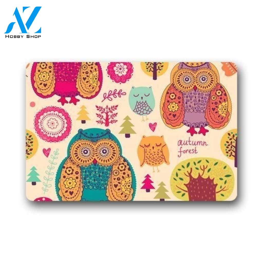 Animal Artistic Owl With Flower Doormat Welcome Mat House Warming Gift Home Decor Funny Doormat Gift Idea