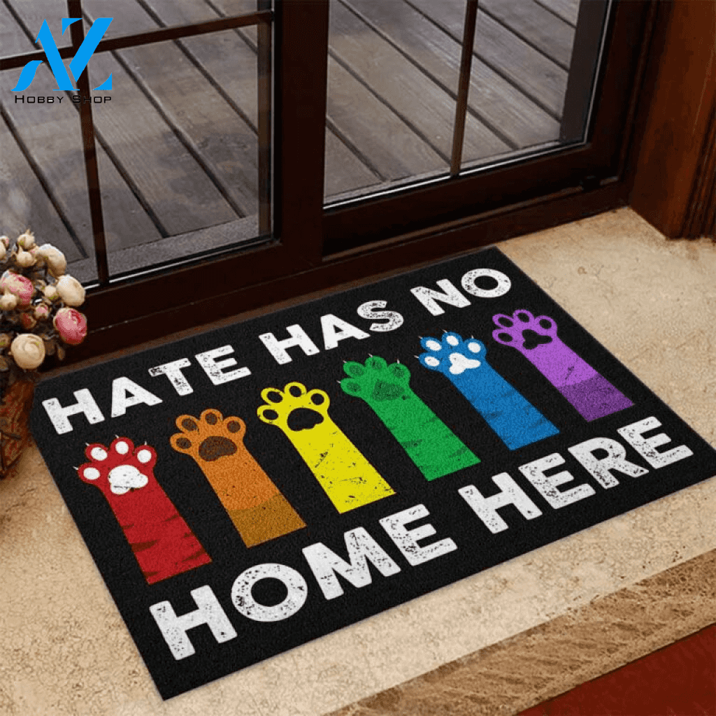 Animal Paw Hate Has No Home LGBT Support Doormat | Welcome Mat | House Warming Gift