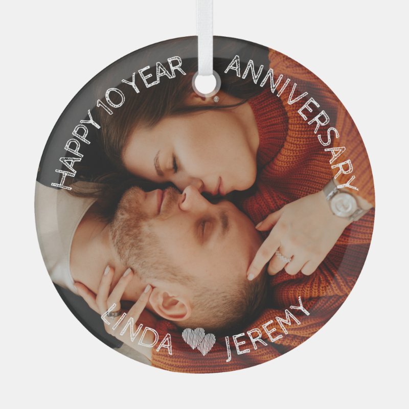 Any Year Happy Anniversary Custom Picture Glass Ornament