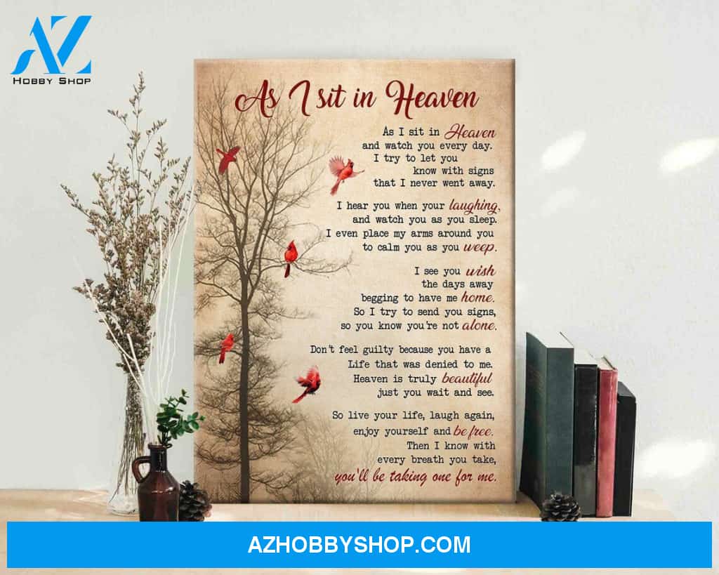 As I Sit In Heaven Poem Poster, Poem Wall Art, Family Gift, Cardinal Home Poster, Wall Hanging