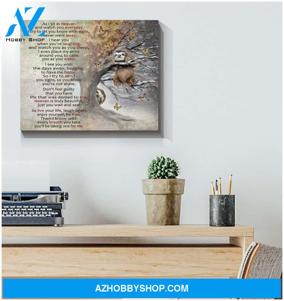 As I Sit In Heaven Sloth Wall Art Canvas, Wall Decor Visual Art