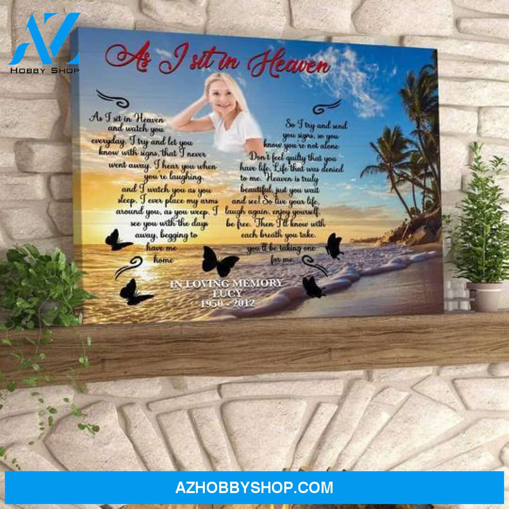 Personalized As I Sit In Heaven Sunset Canvas Print Wall Art, Perfect Memorial Remembered Gift For Loss Of Mother