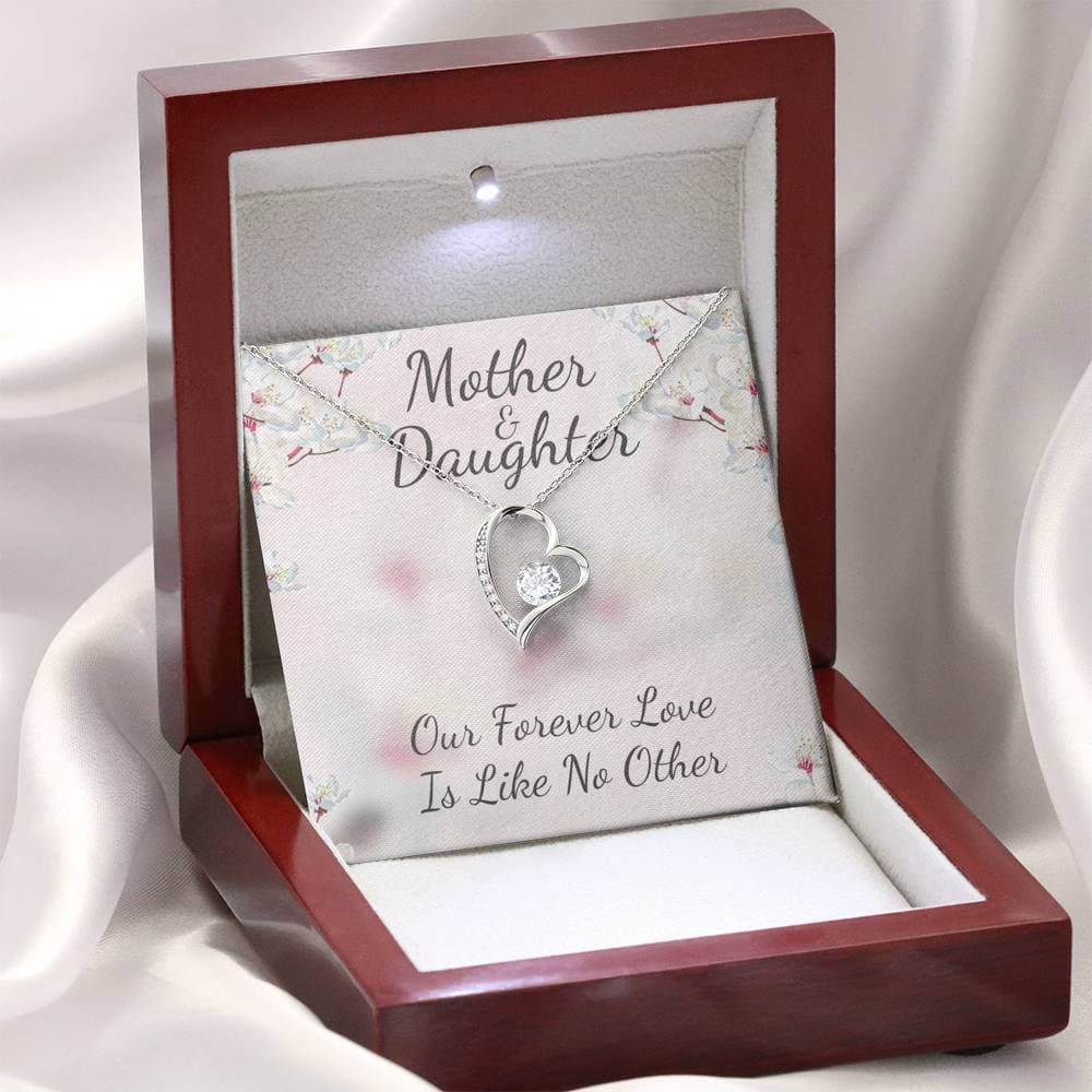 Mother and Daughter Like No Other Forever Love Necklace (14K White Gold Finish)