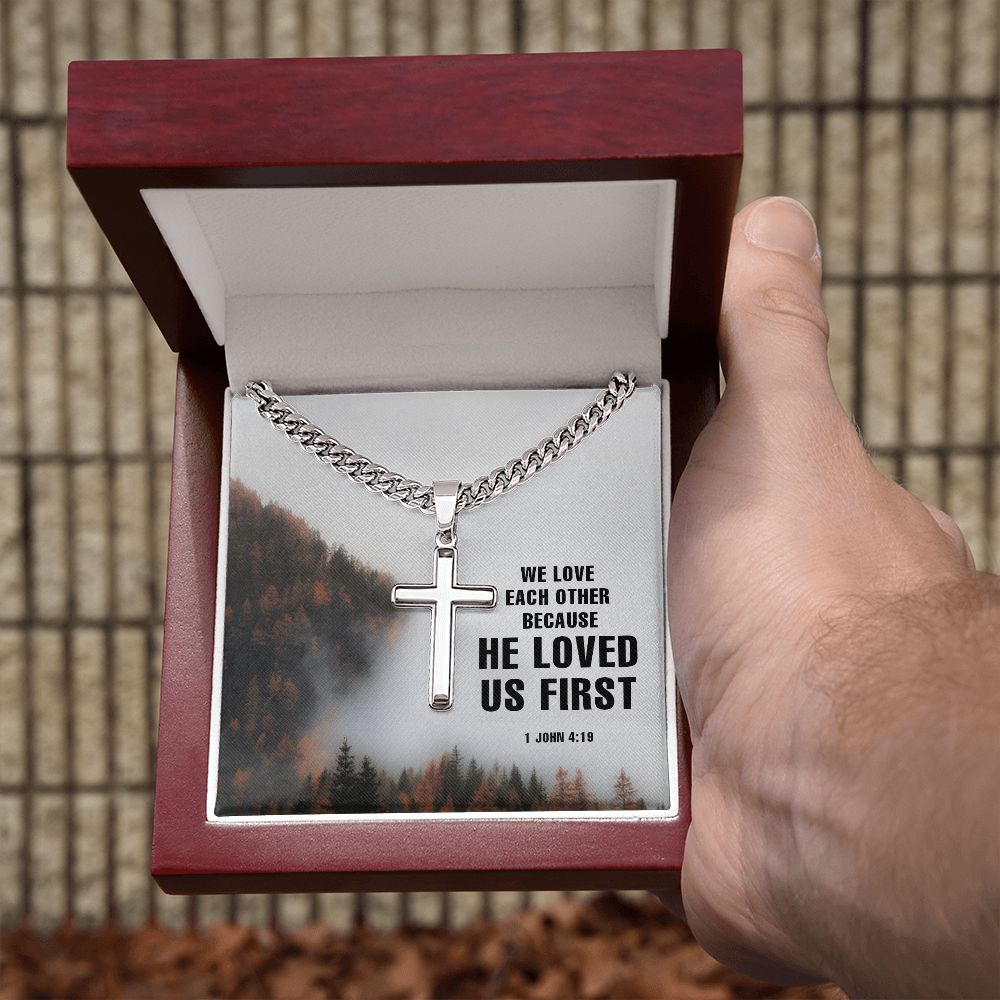 We love each other Personalized Cross Necklace with Cuban Chain