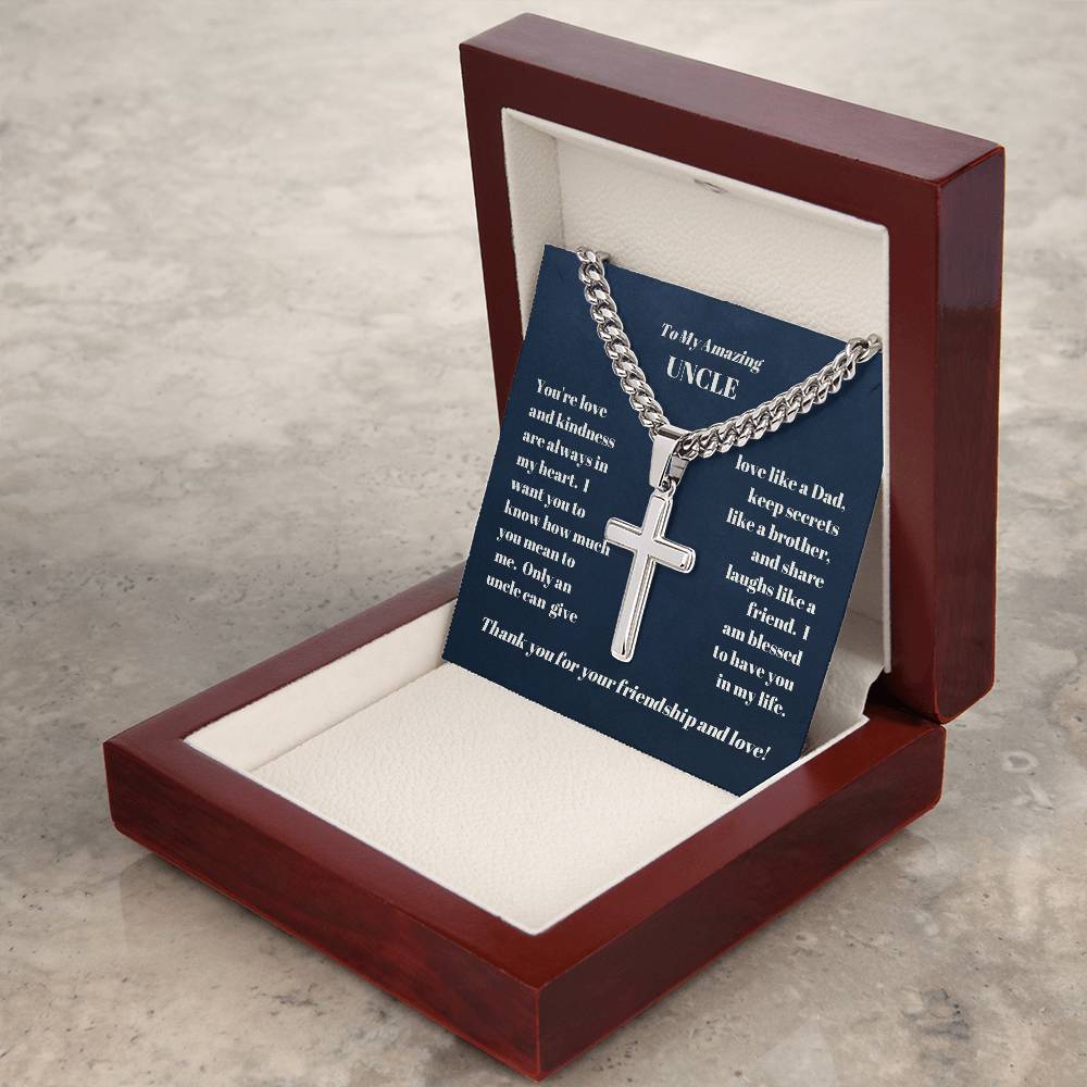 Uncle Personalized Cross Necklace on Cuban Chain
