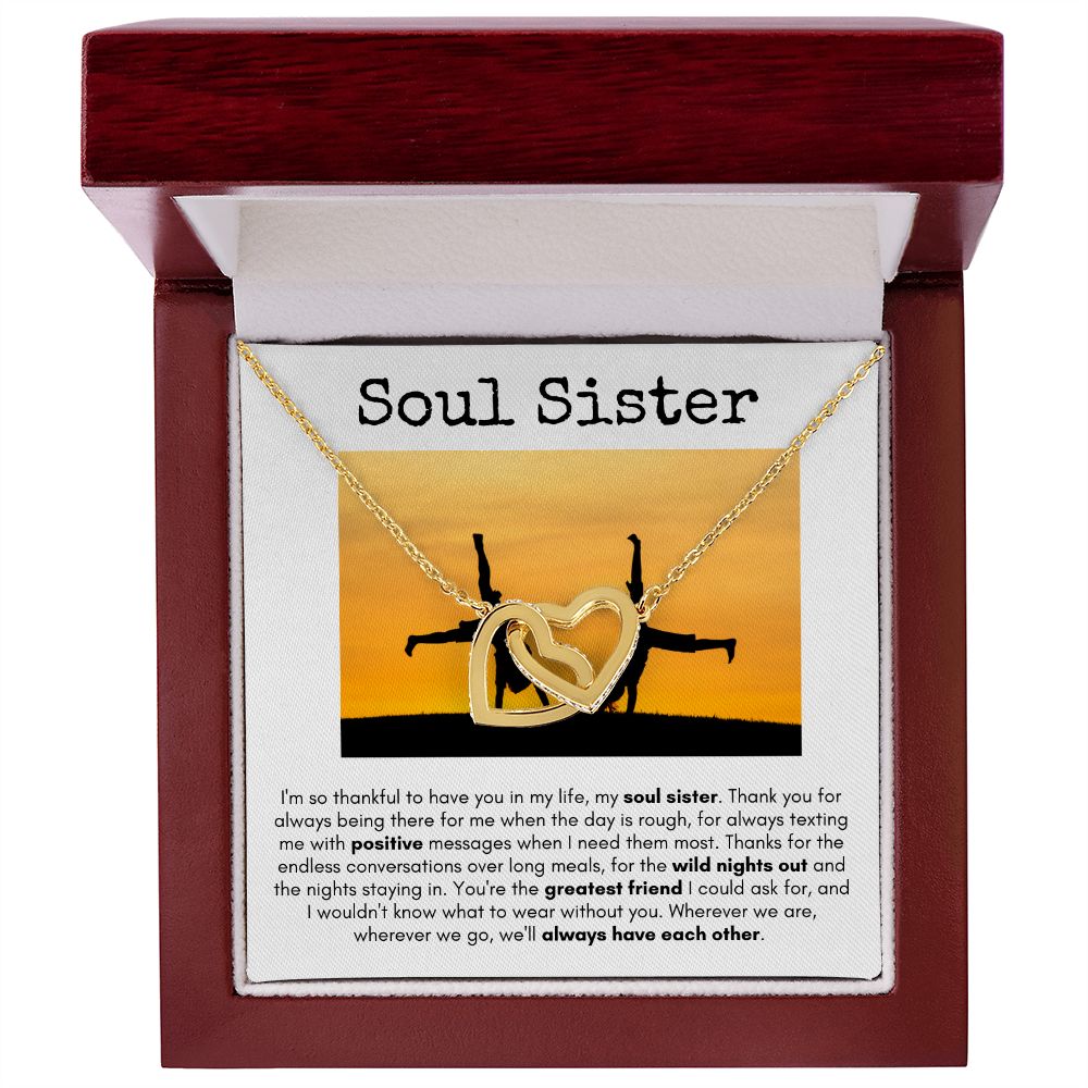 Soul Sister - Interlocking Hearts Necklace - White Card/Cartwheel Gift For Mom, necklace For Wife, Gift For Mother's Day