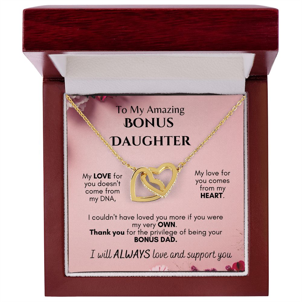 To My Amazing Bonus Daughter - From Dad - Interlocking Hearts Necklace