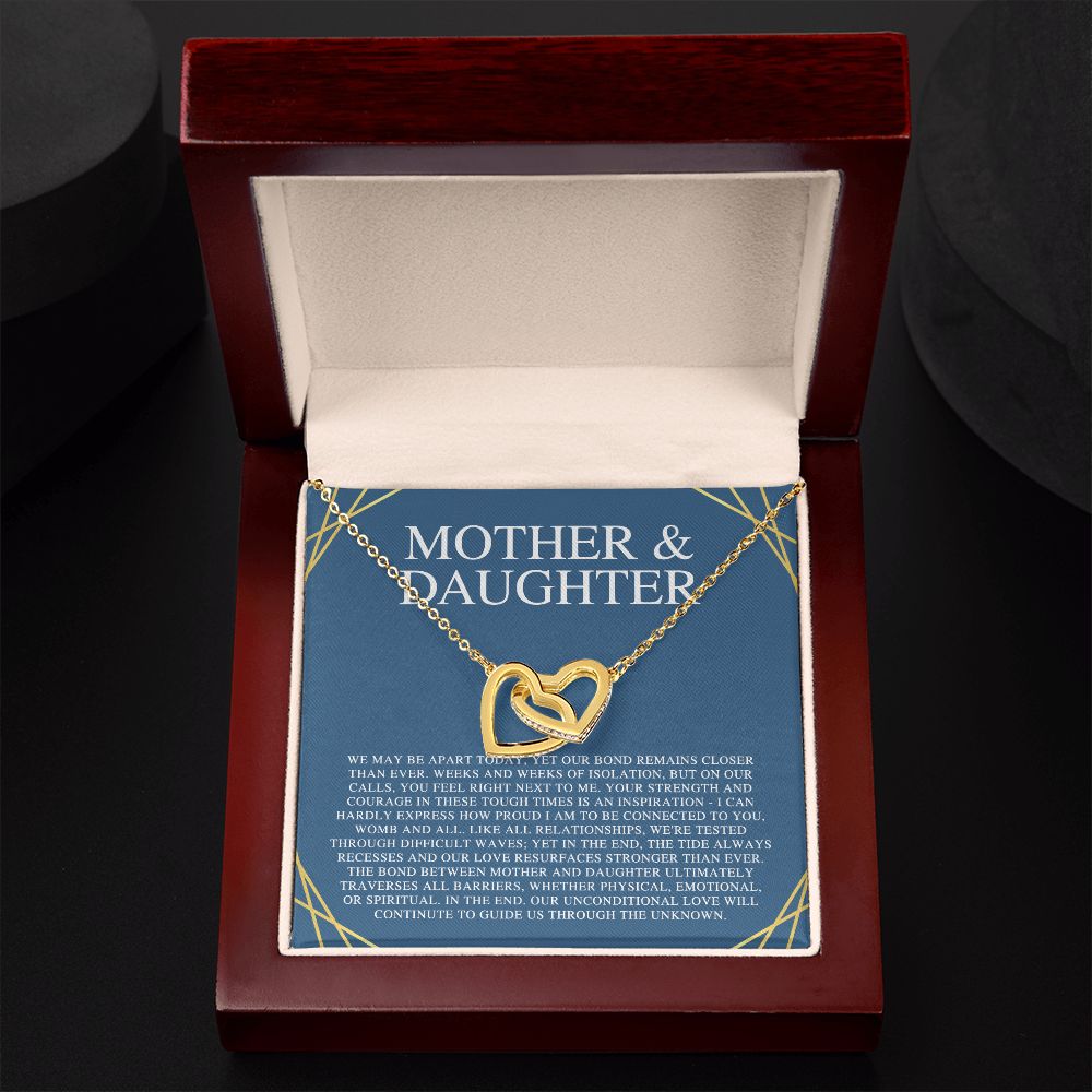 Mother & Daughter We May Be Apart Interlocking Hearts Necklace