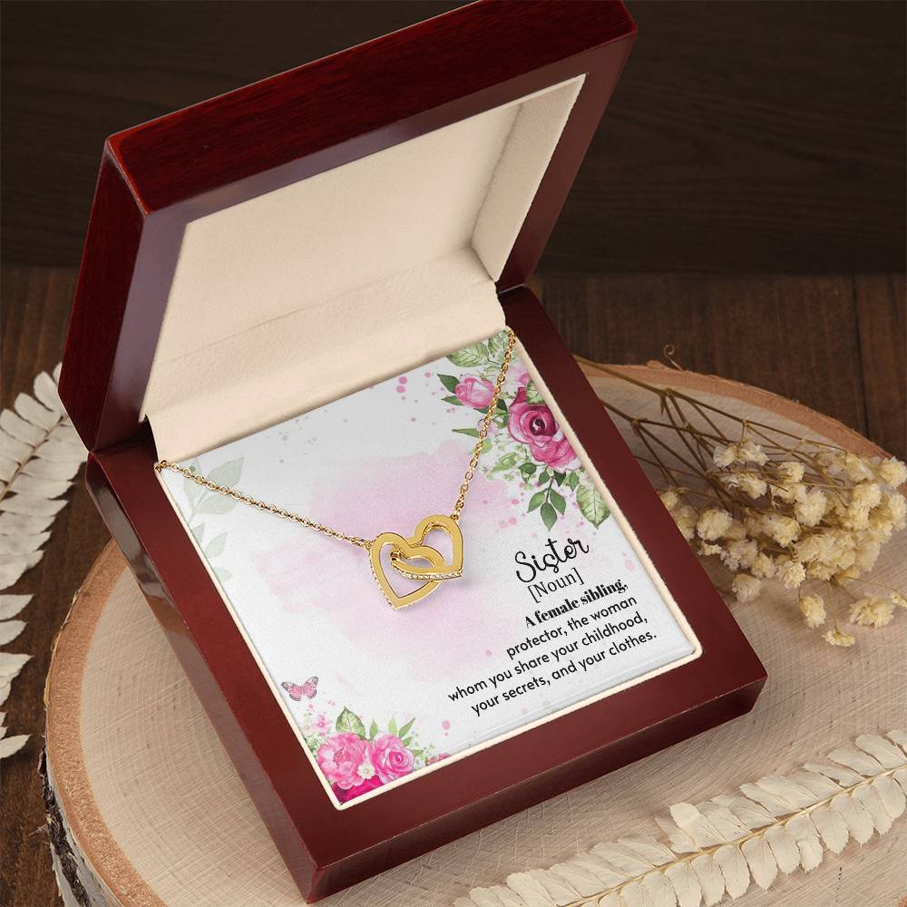 Sister Noun Interlocking Hearts Necklace