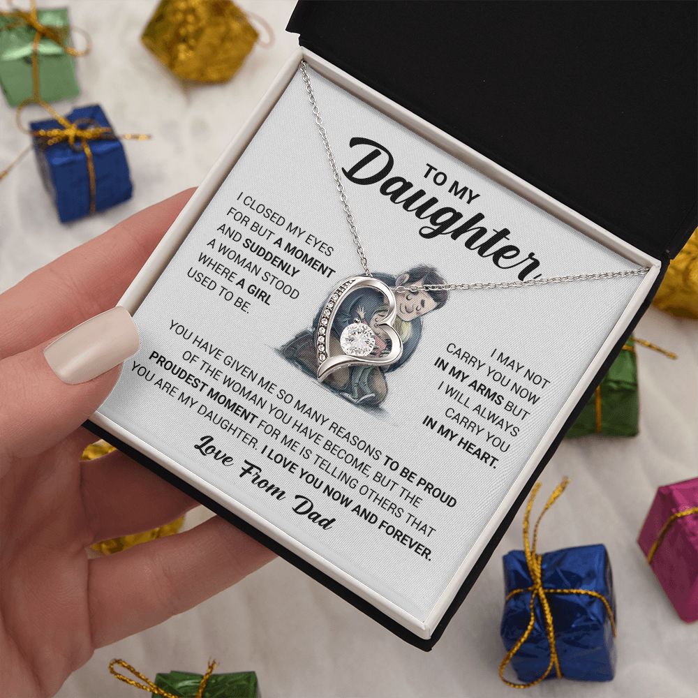 To My Daughter, Carry You In My Heart, Gift For Daughter From Dad, Forever Love Necklace, Christmas Gift Idea