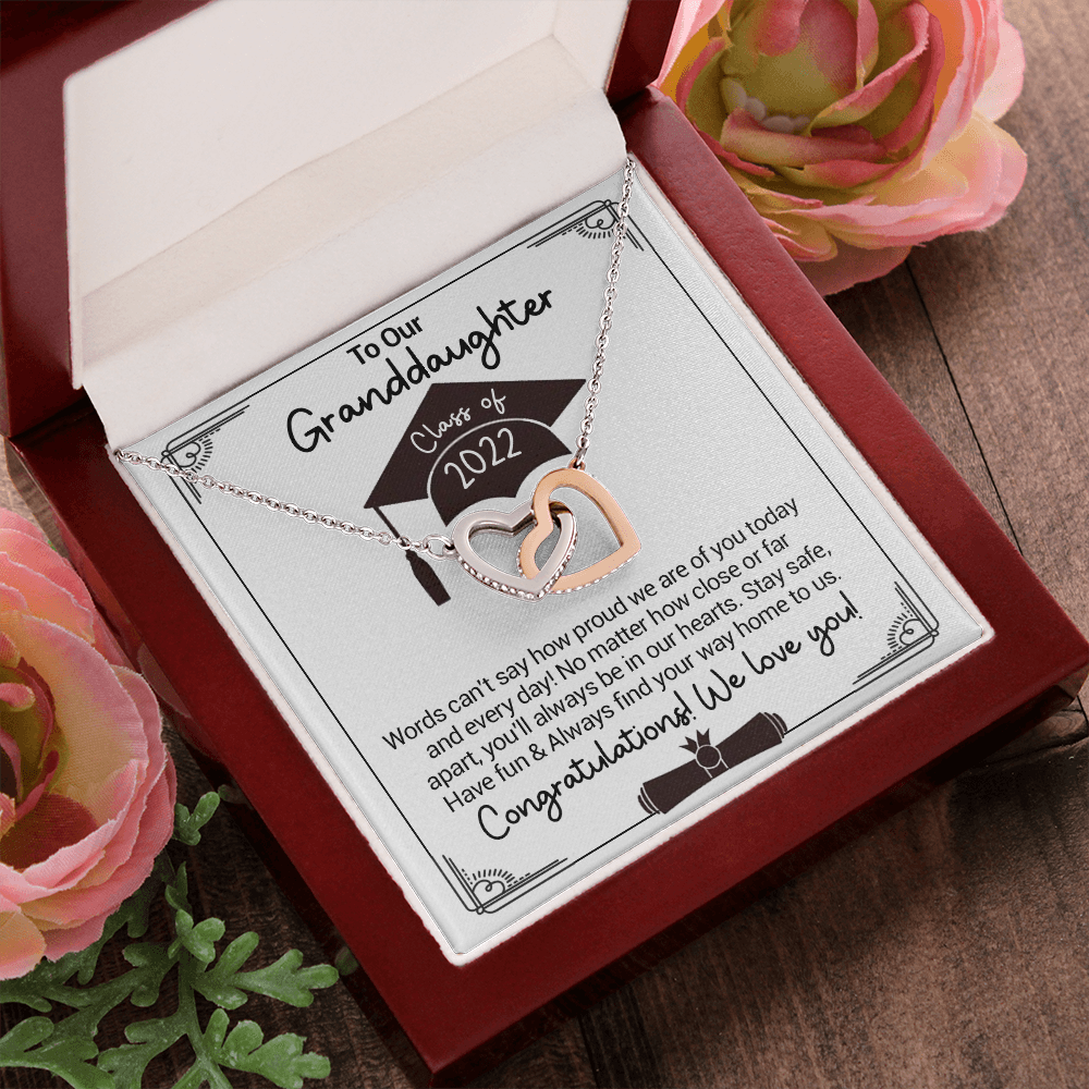 To Our Granddaughter Class Of 2022 - Words Can't Say How Proud We Are - Interlocking Hearts Necklace