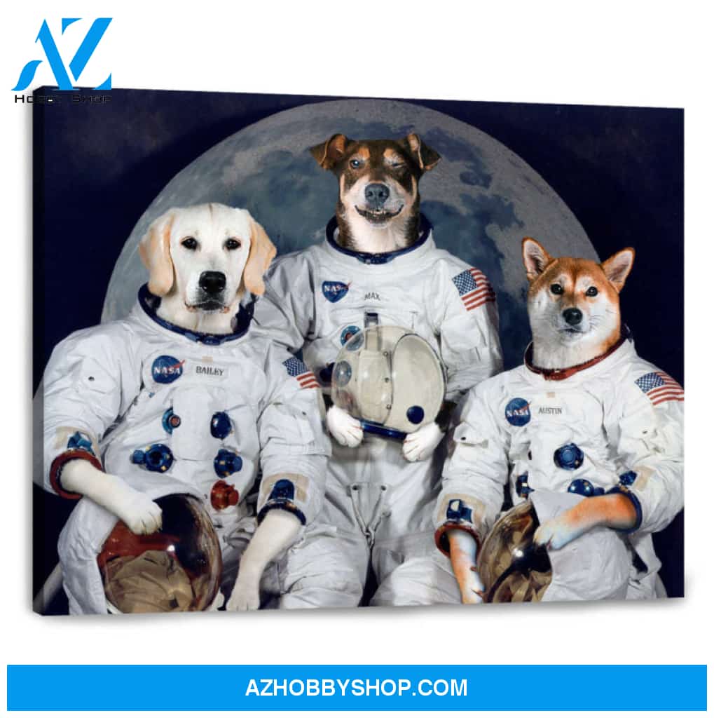Astronaut Custom Three Pet Portraits Personalized Pet Gifts Wall Art Decor Ohcanvas