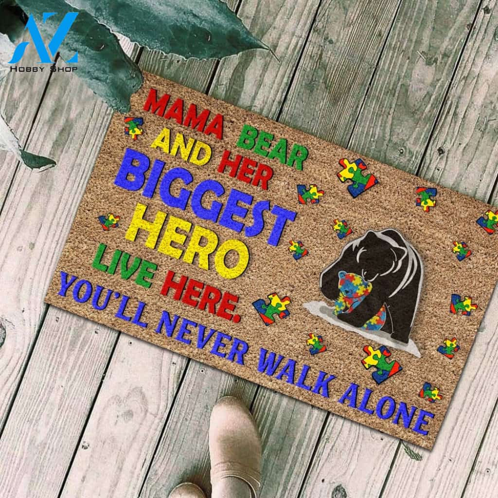 Autism Awareness Mama Bear Papa Bear Indoor And Outdoor Doormat Warm House Gift Welcome Mat Gift For Friend Family