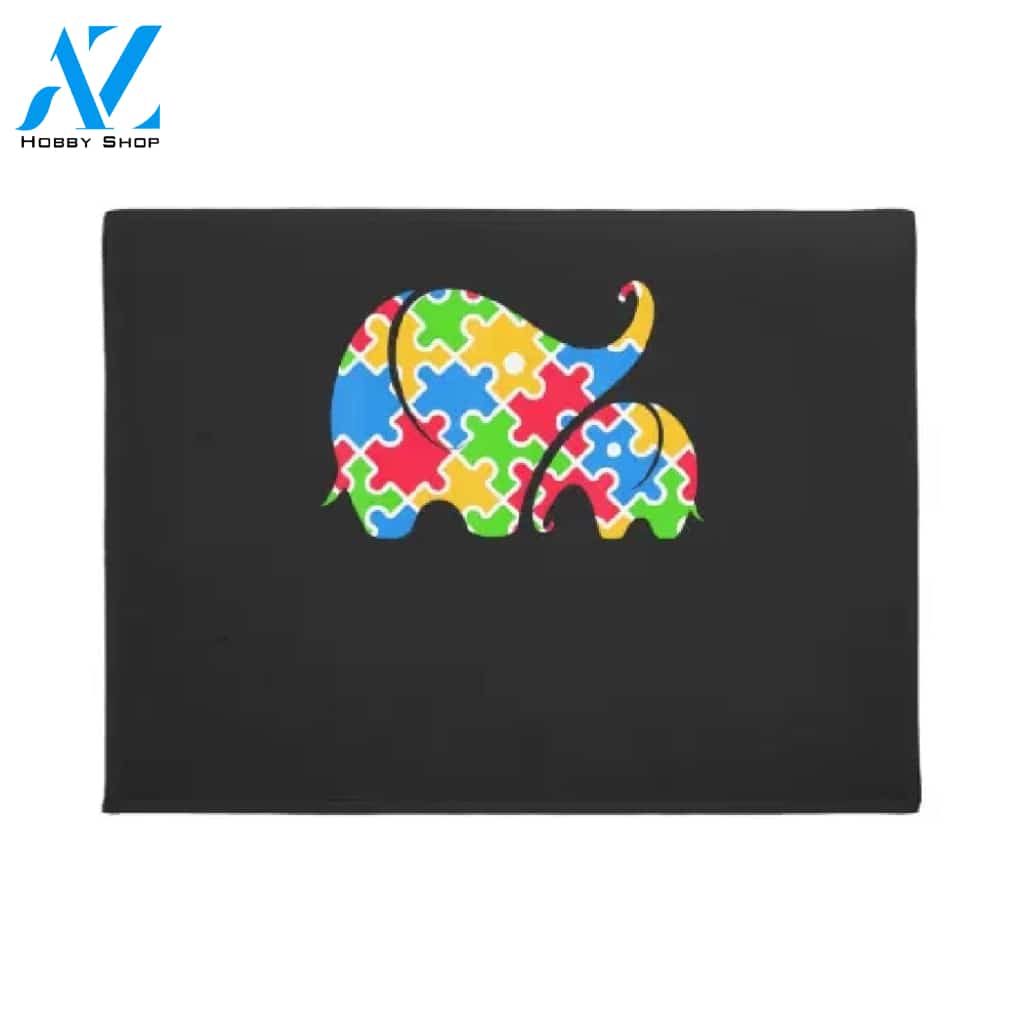 Autism Awareness - Mom Baby Elephant World Doormat Welcome Mat House Warming Gift Home Decor Gift for ElephantLovers Funny Doormat Gift Idea