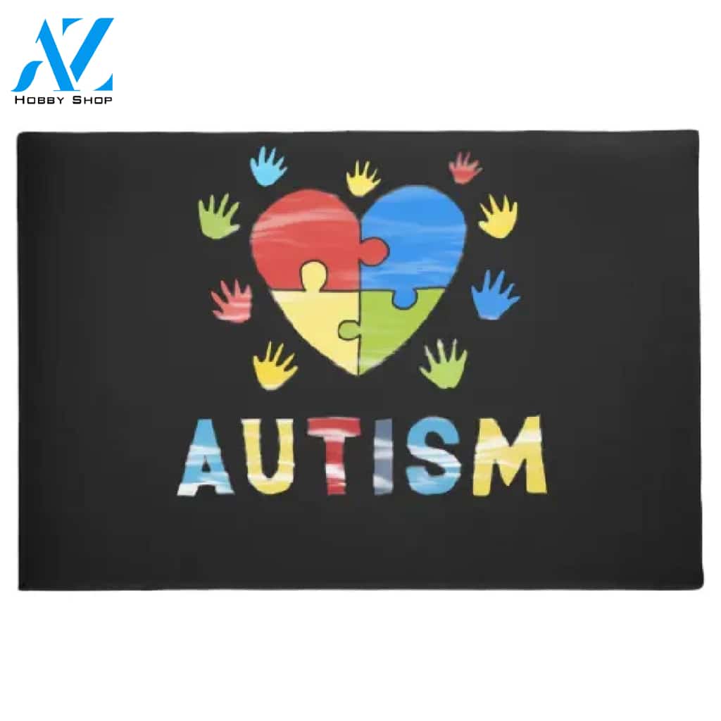 Autism Awareness Puzzle HandDoormat Warm House Gift Welcome Mat Gift for Friend Family