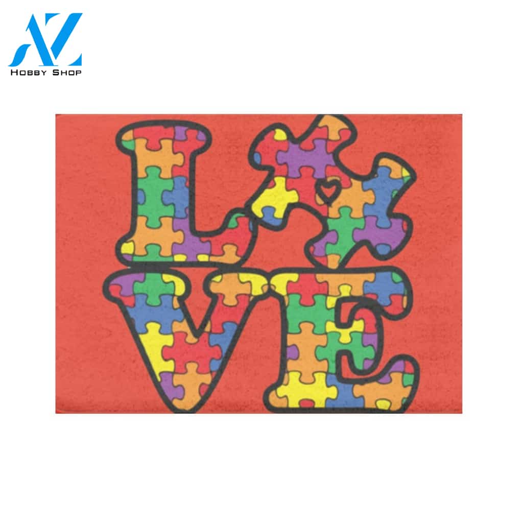 Autism Awareness Puzzle Piece Love Doormat Welcome Mat House Warming Gift Home Decor Funny Doormat Gift Idea