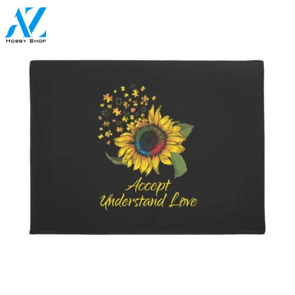 Autism Awareness - Sunflower Accept Understand Love Doormat Warm House Gift Welcome Mat Gift for Friend Family