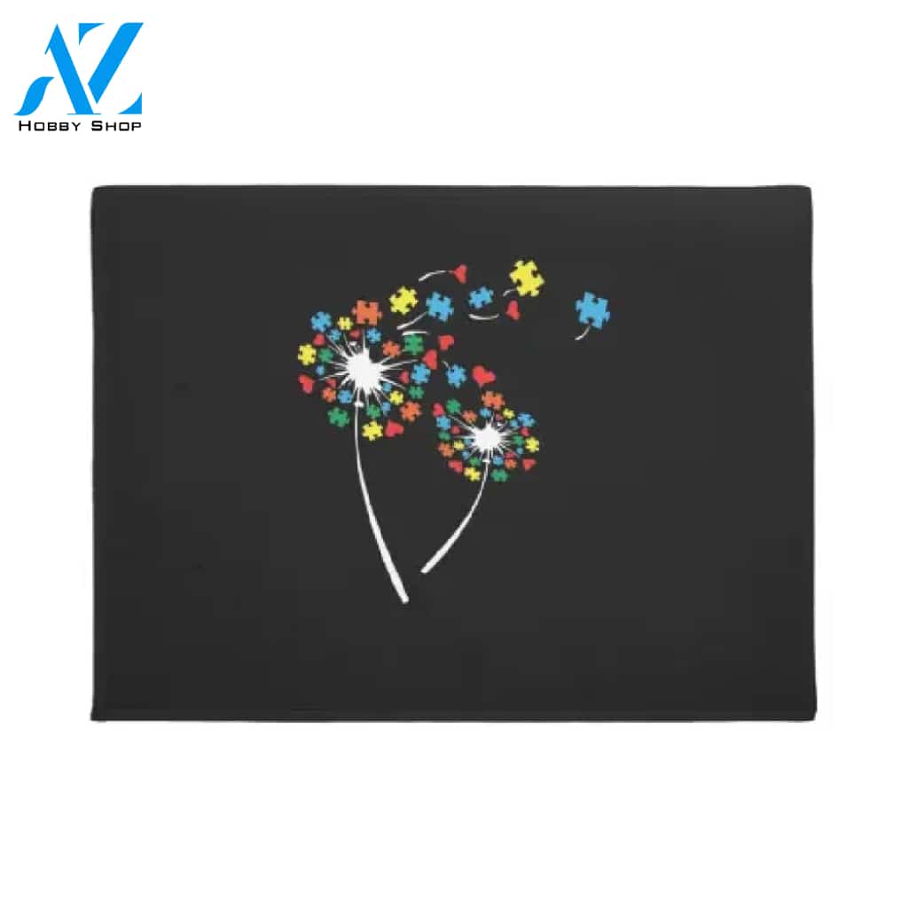 Autism Puzzle Pieces Dandelion Flower Cute Awarene Doormat Welcome Mat House Warming Gift Home Decor Funny Doormat Gift Idea