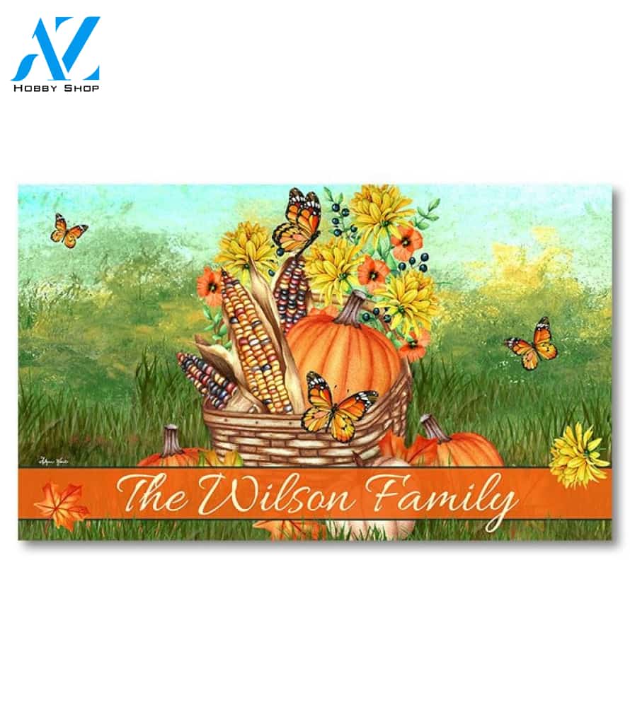 Autumn Basket Personalized Doormat - 18" x 30"