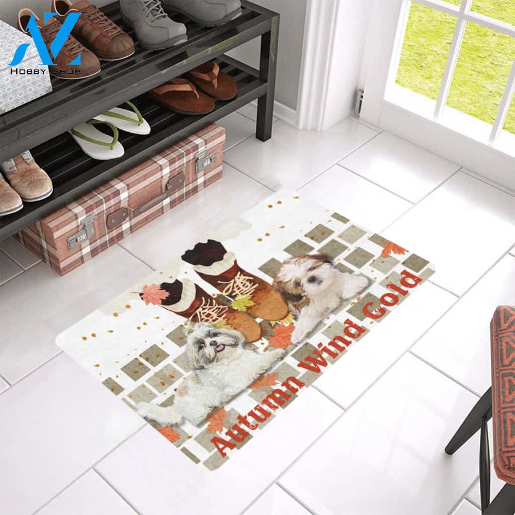 Autumn Wind Gold Shih Tzu Dog Doormat Welcome Mat Housewarming Gift Home Decor Funny Doormat Gift For Dog Lovers Happy Autumn Gift Idea