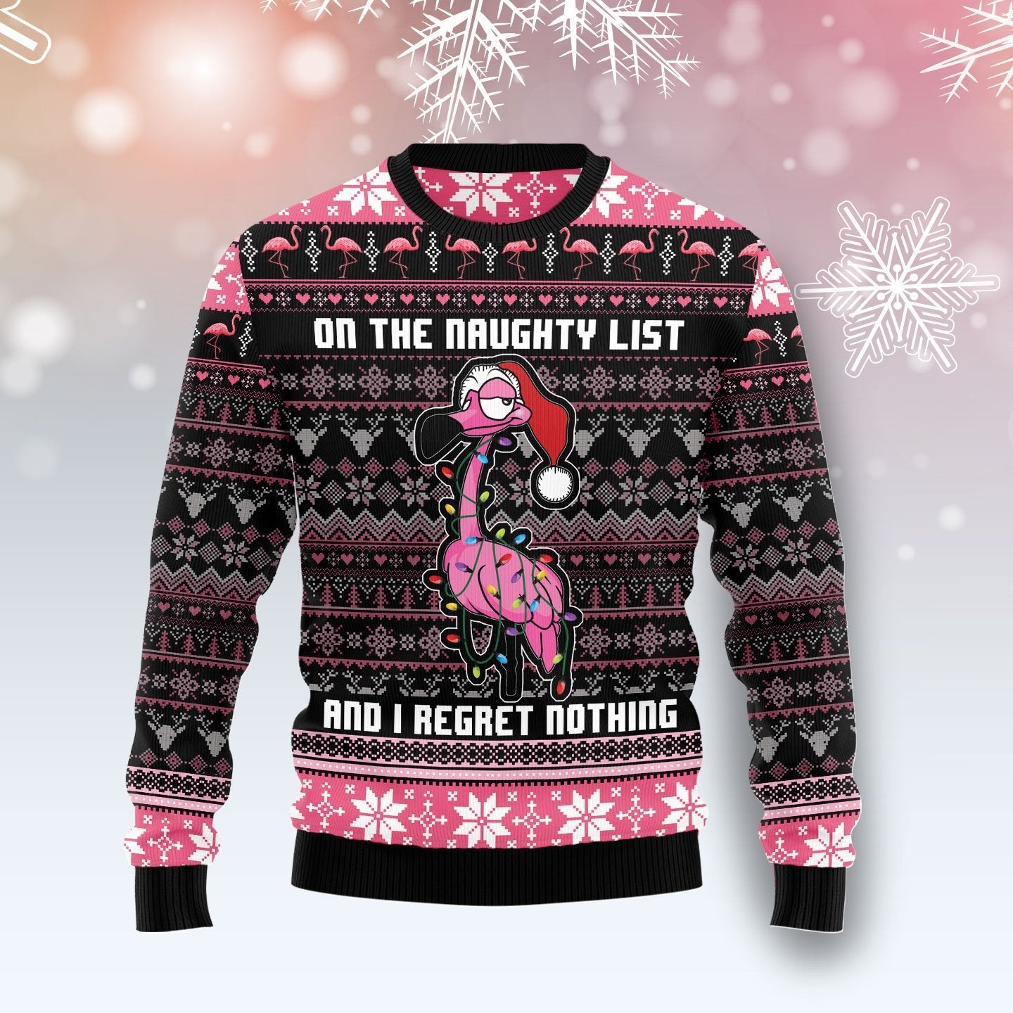 Flamingo On The Naughty List Ugly Christmas Sweater