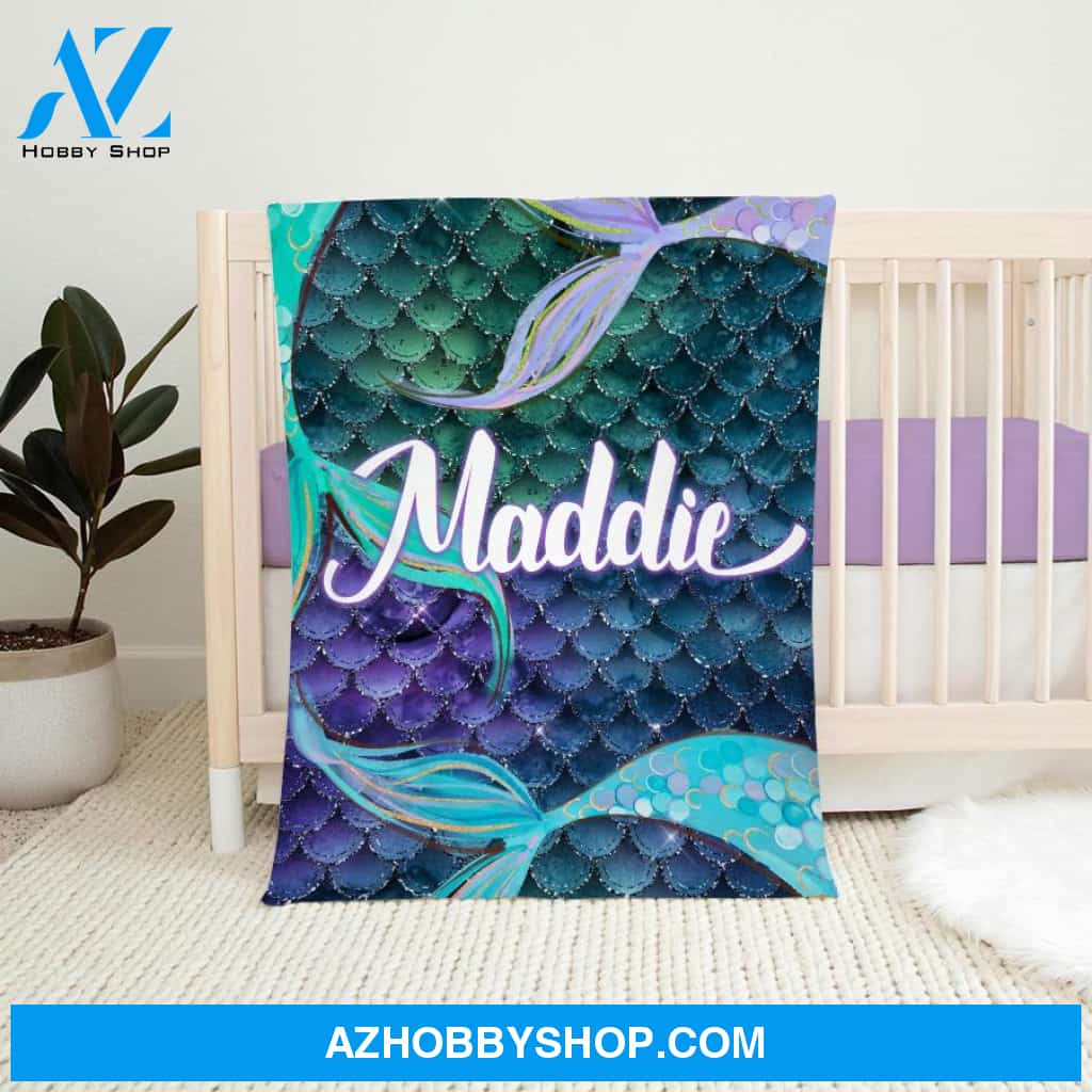 Baby Blanket, Custom Name Mermaid Tails Blanket, Magical Mermaid Blanket For Girl