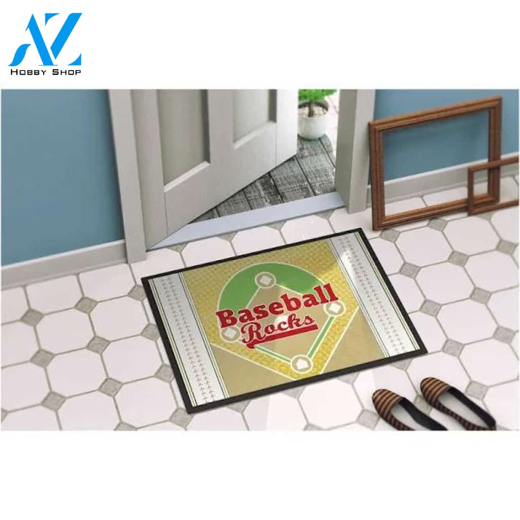Baseball Rocks Doormat Welcome Mat Housewarming Gift Home Decor Funny Doormat Gift For Baseball Lovers Gift For Friend Birthday Gift