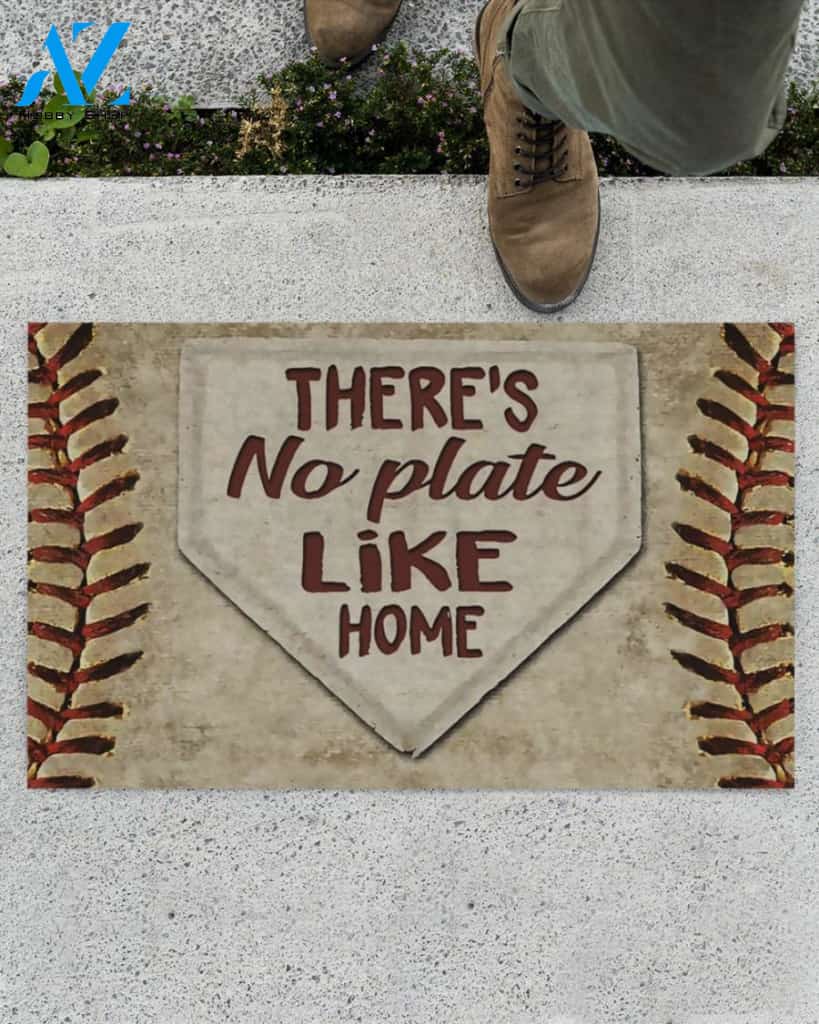 Baseball - There's No Plate Like Home Indoor and Outdoor Doormat Warm House Gift Welcome Mat Gift For Friend Family