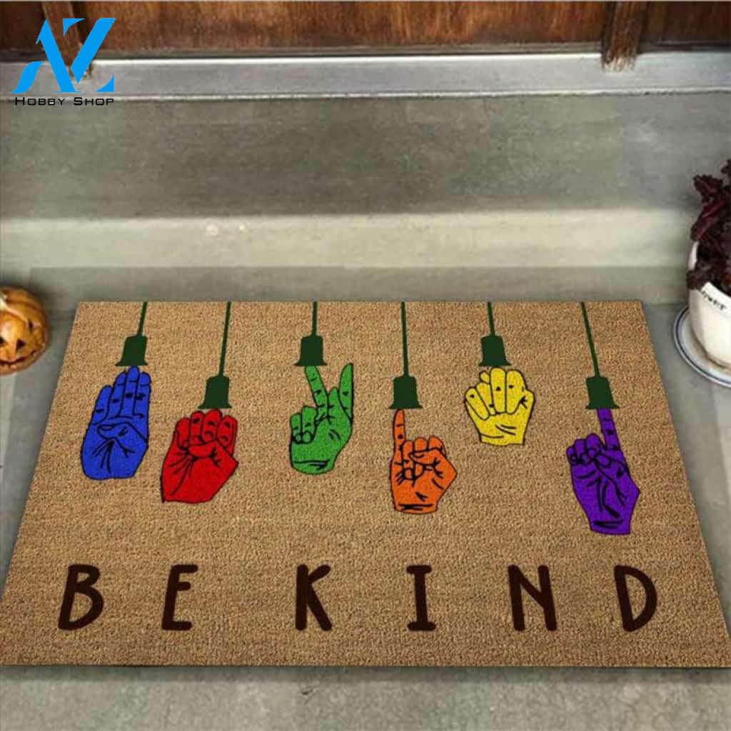 Be Kind American Sign Language Pattern Doormat, Welcome Sign Mat, Funny Outdoor Doormat, Kindness Doormat, Housewarming Gift, New House Gift