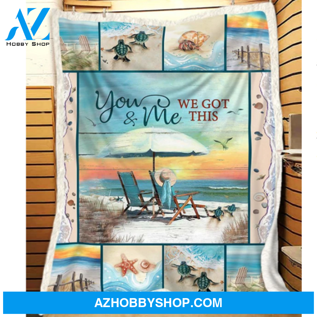 Beach Scene Mermaid Fleece Blanket - You And Me We Got This Gift For Wife From Husband Couple Birthday Gift Valentine's Day Gift
