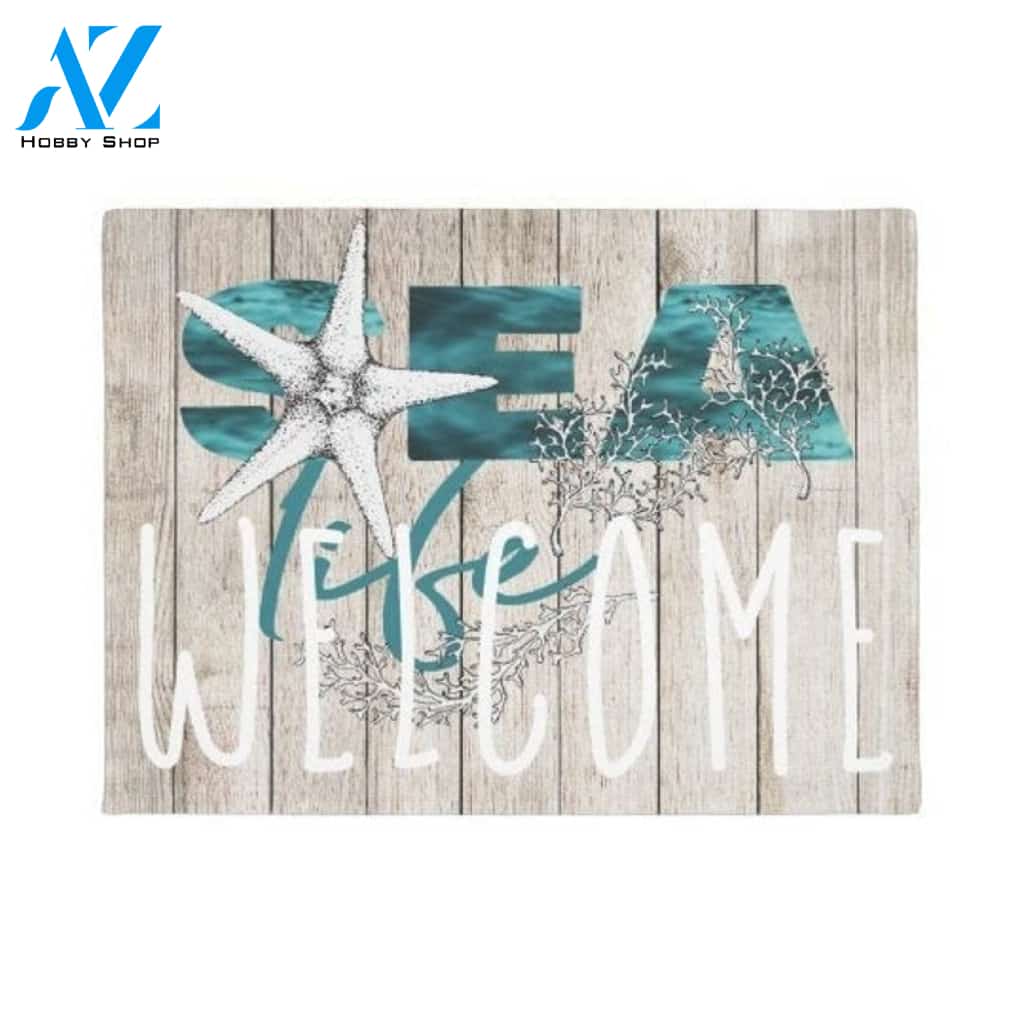 Beach Wood Blue Sea Life Doormat Welcome Mat House Warming Gift Home Decor Funny Doormat Gift Idea