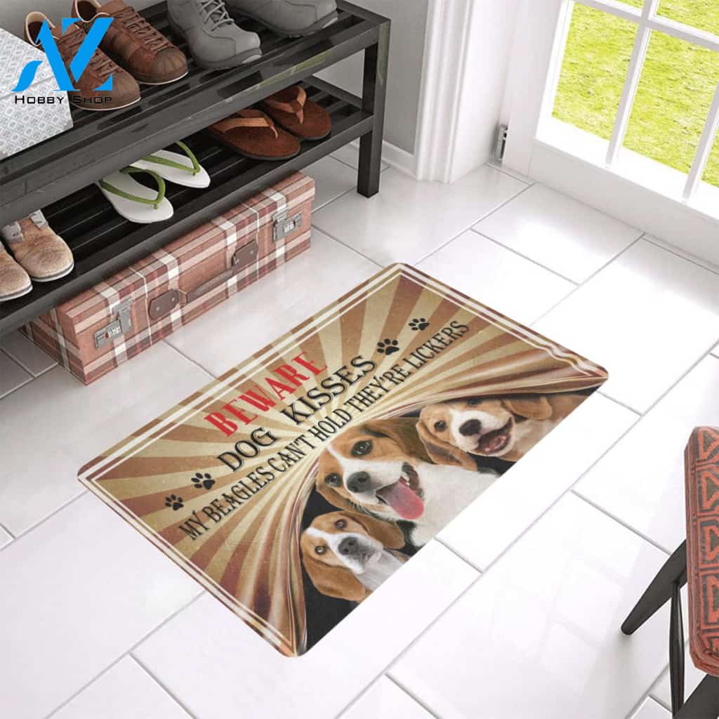 Beagle Beware Dog Kisses Doormat Indoor And Outdoor Mat Entrance Rug Sweet Home Decor Housewarming Gift Gift For Friend Family Stem Feminist