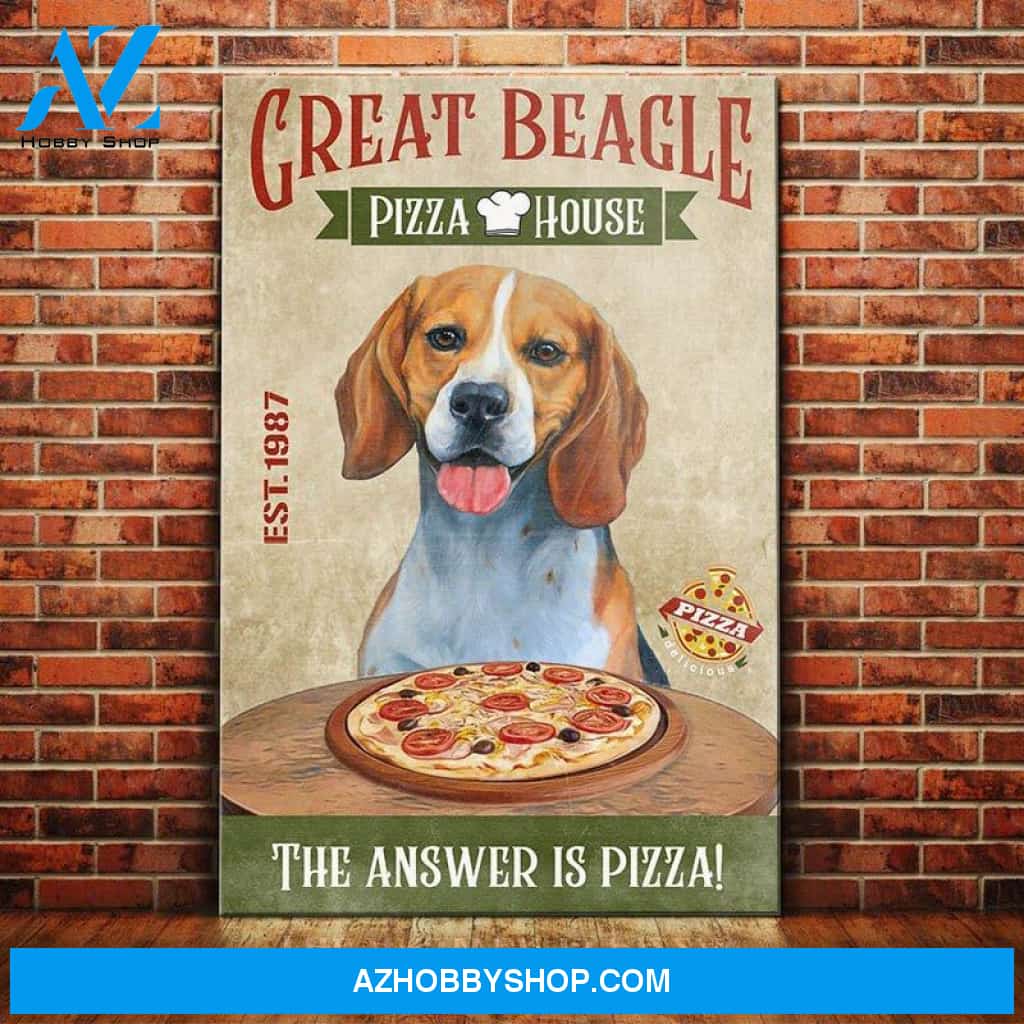 Beagle Dog Pizza House Canvas Wall Art, Wall Decor Visual Art