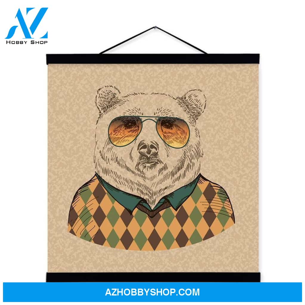 Bear Gentleman Animal Portrait Hippie Abstract A4 Wooden Print Picture Poster Bedroom Home Full Hd Personalized Customized Canvas Art Wall Art Wall Decor
