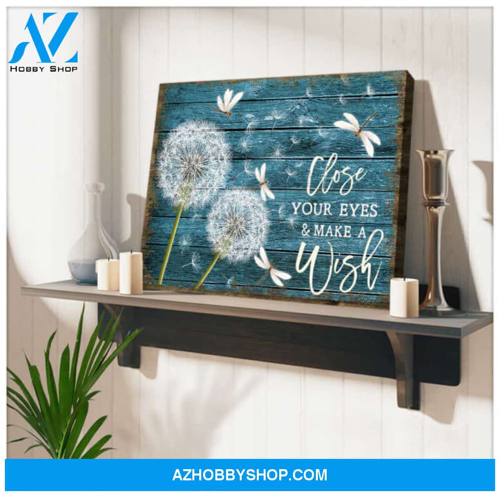 Ohcanvas Beautiful Dandelion and Dragonfly Close your eyes and Make a wish Canvas Wall Art Decor