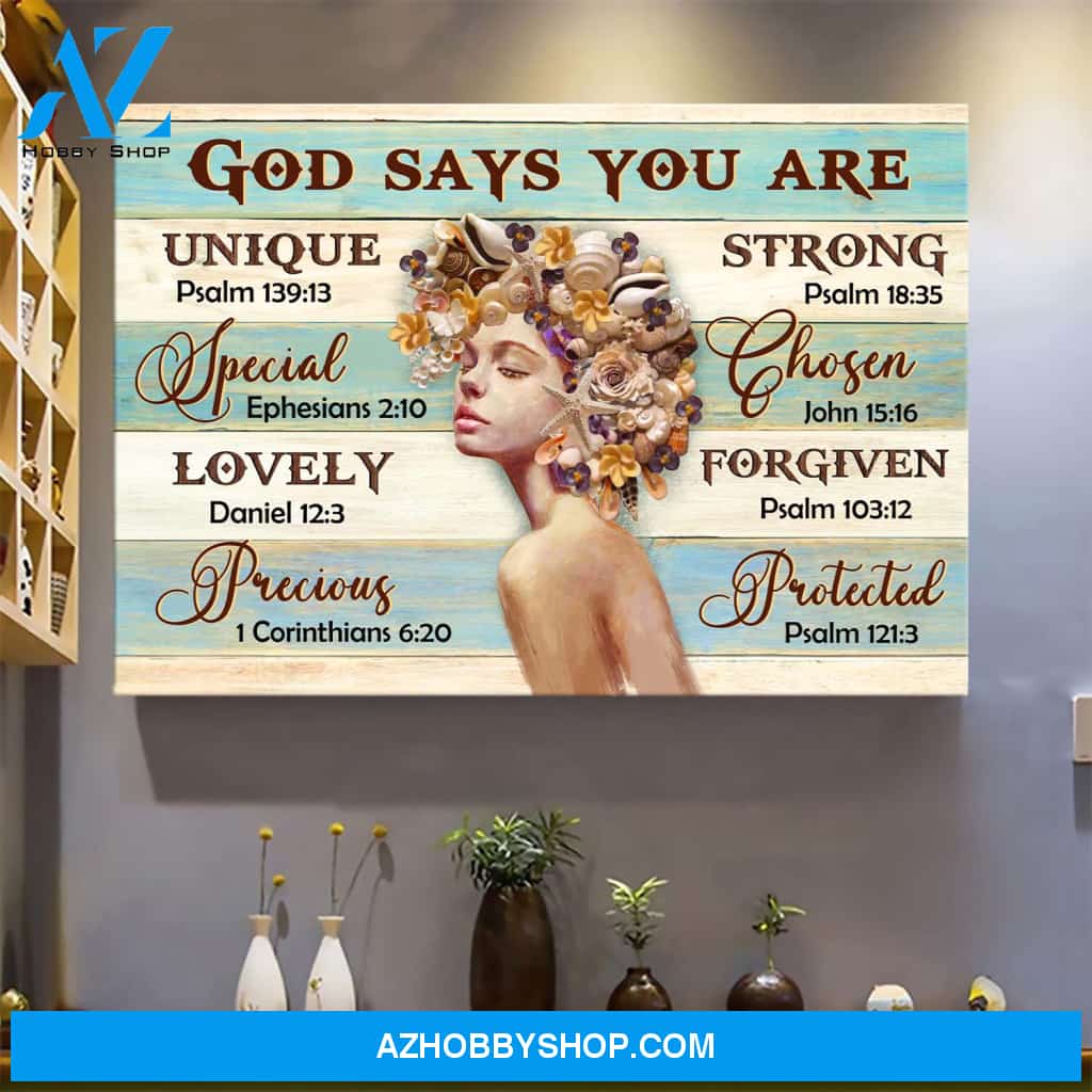 Beautiful girl with seashell hair - God says you are Jesus Landscape Canvas Prints, Wall Art