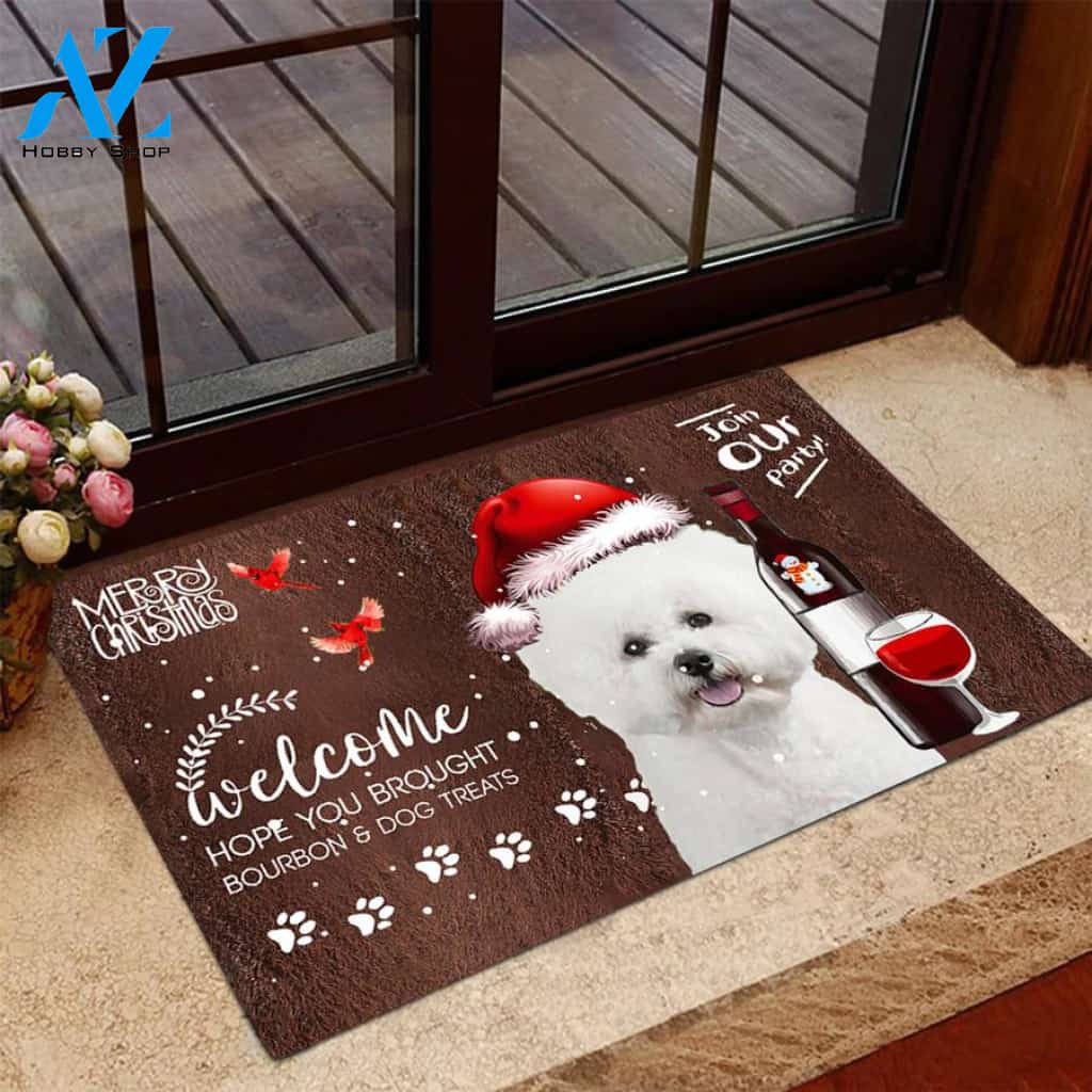 Bichon Frise Join Our Party Christmas Doormat