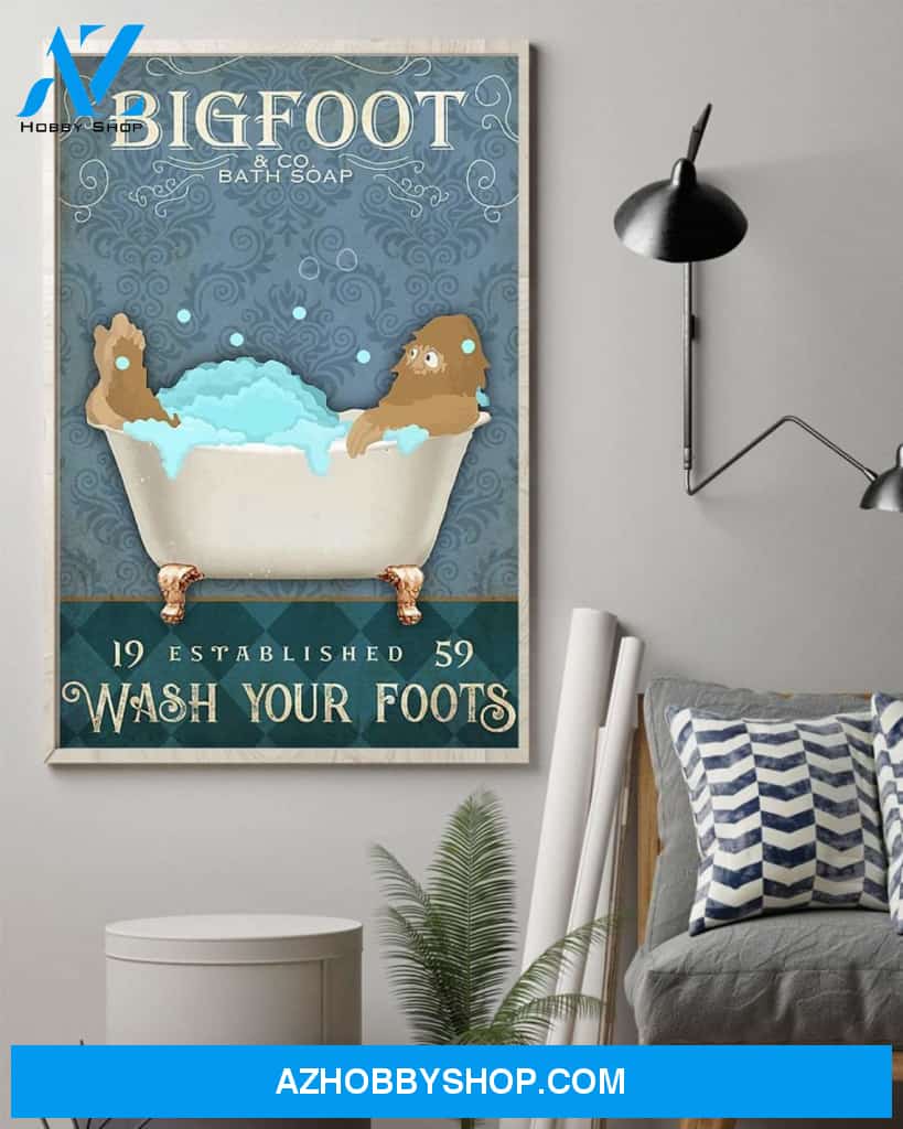 Bigfoot &Co. Bath Soap Wash Your Foots Canvas And Poster, Wall Decor Visual Art, Funny Bigfoot Wall Art Print For Bathroom Decor, Funny Home Decor