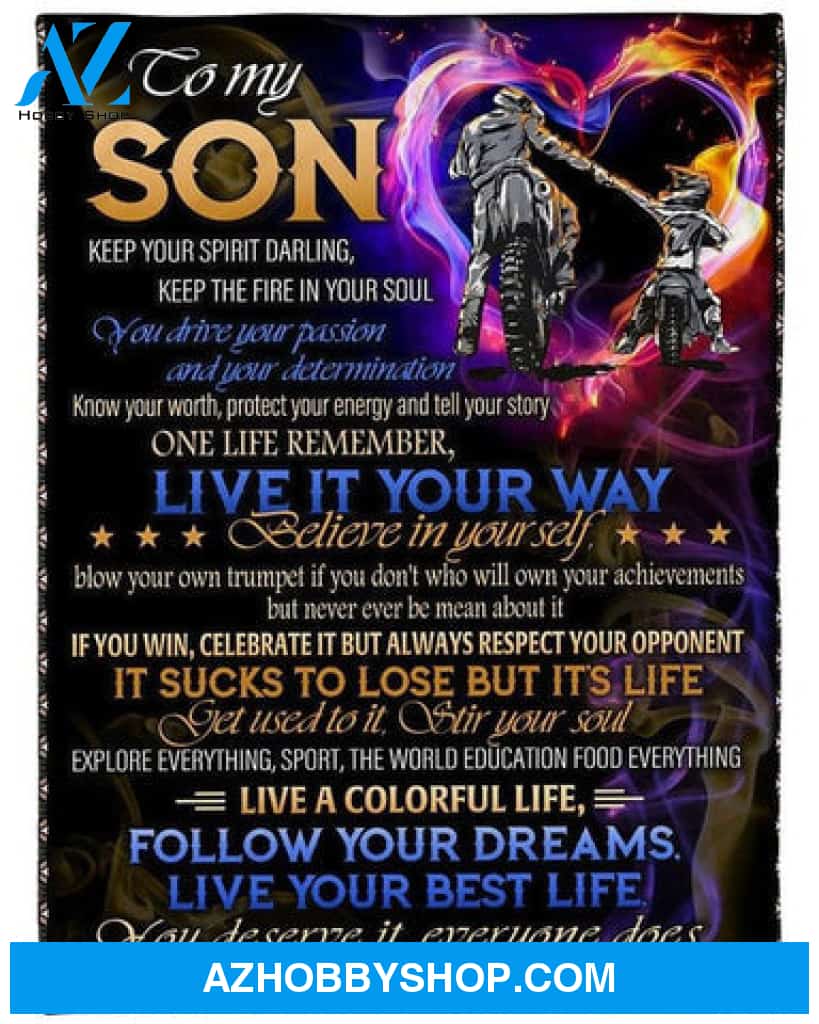 Biker To My Son Believe In Yourself Motocross Blanket Gift For Son From Dad