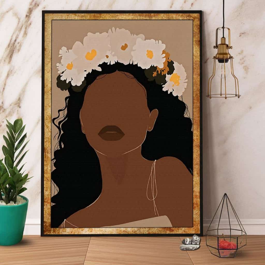 Black Girl Flower Paper Poster No Frame Matte Canvas Wall Decor
