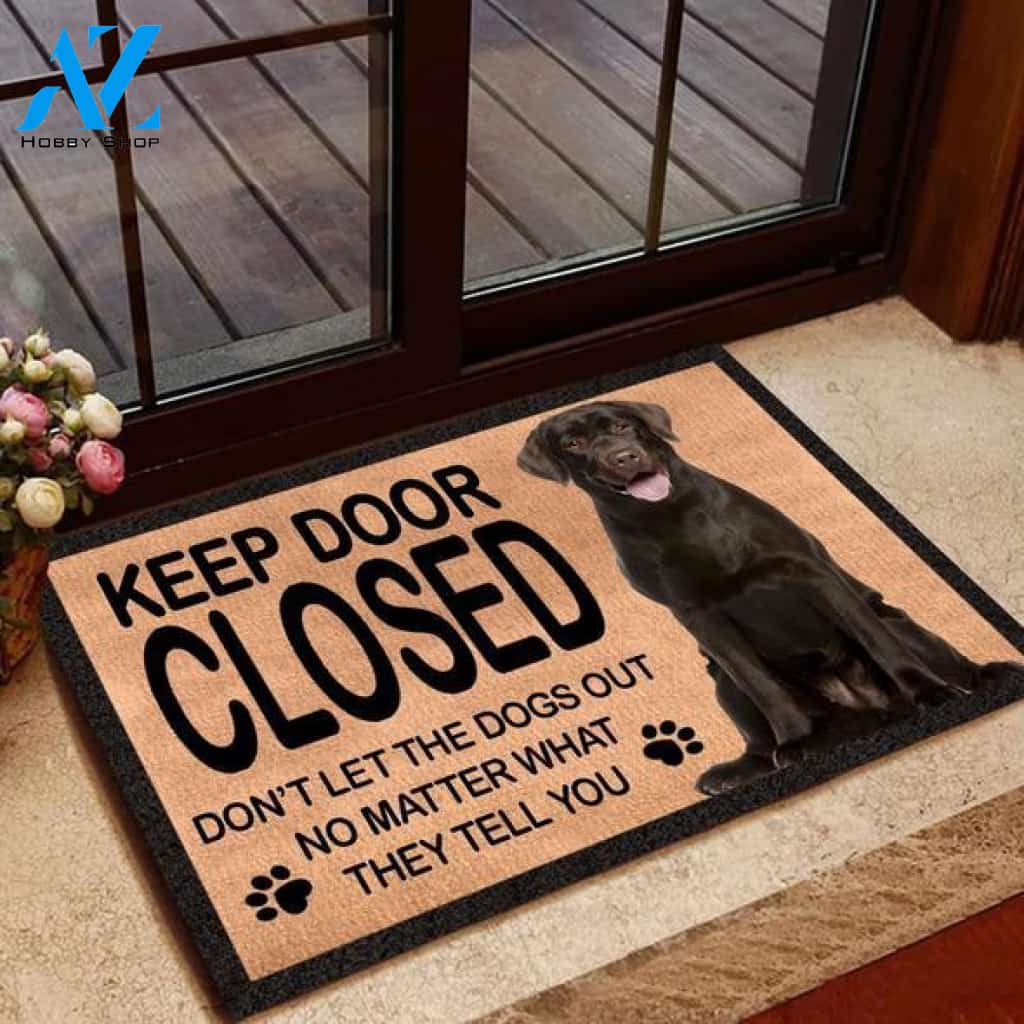 Black Labrador Keep Door Closed Easy Clean Welcome DoorMat | Felt And Rubber | 40x60 cm | 45x75 cm | 60x90 cm | Colorful | DO1477