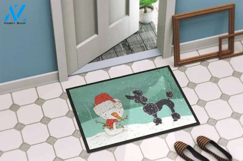 Black Poodle Dog Snowman Doormat Welcome Mat Housewarming Gift Home Decor Funny Doormat Gift Idea For Friend Happy Winter Gift Ideas