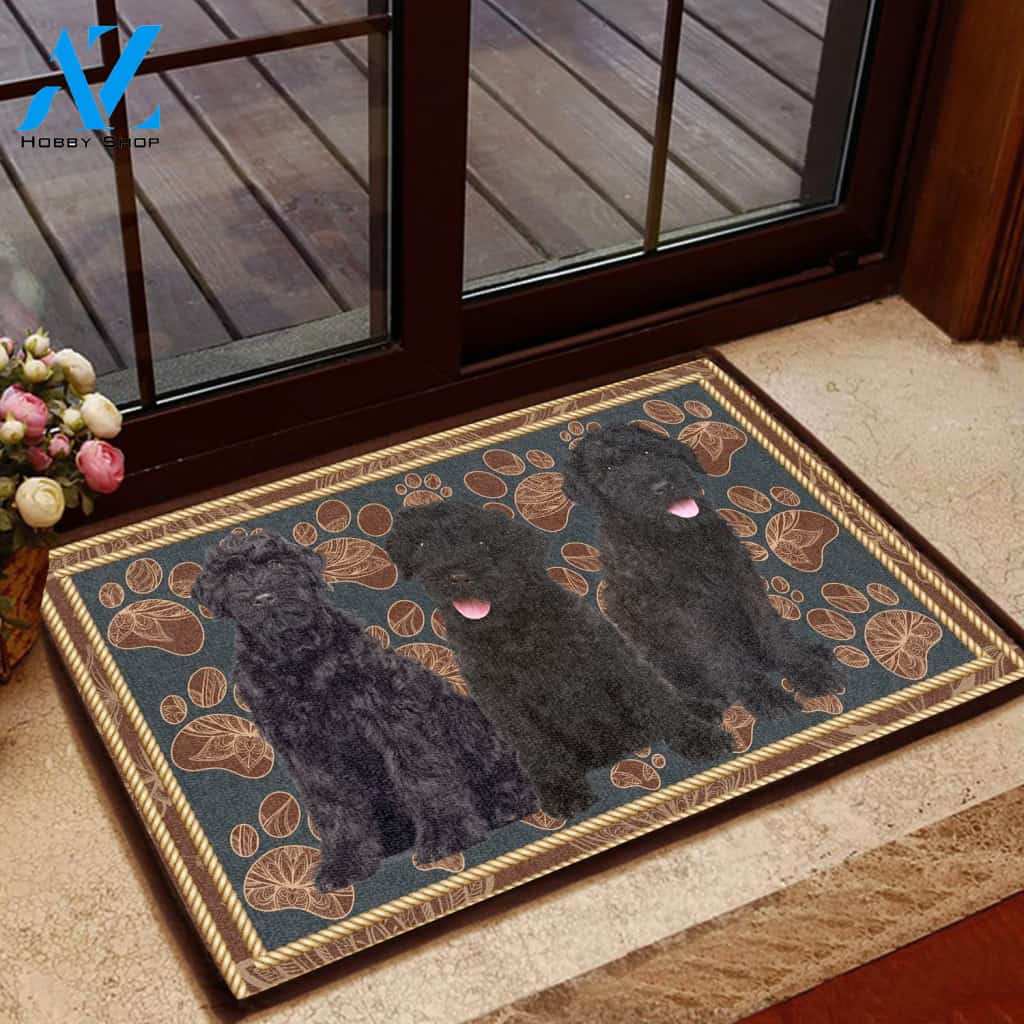 Black Russian Terrier Flower Paw - Dog Doormat | Welcome Mat | House Warming Gift