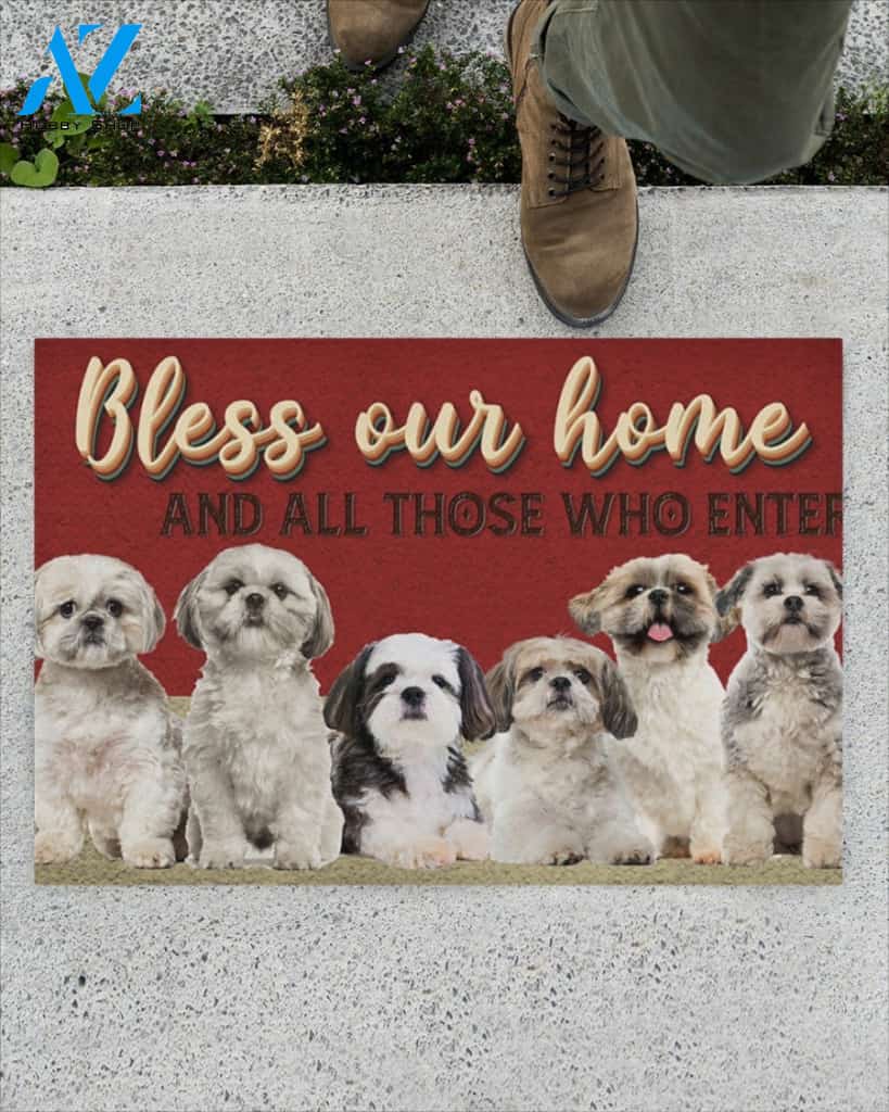 Bless Our Home And All Those Who Enter Shih Tzu Dog Doormat Welcome Mat Housewarming Gift Home Decor Funny Doormat Gift For Dog Lovers Gift For Christmas
