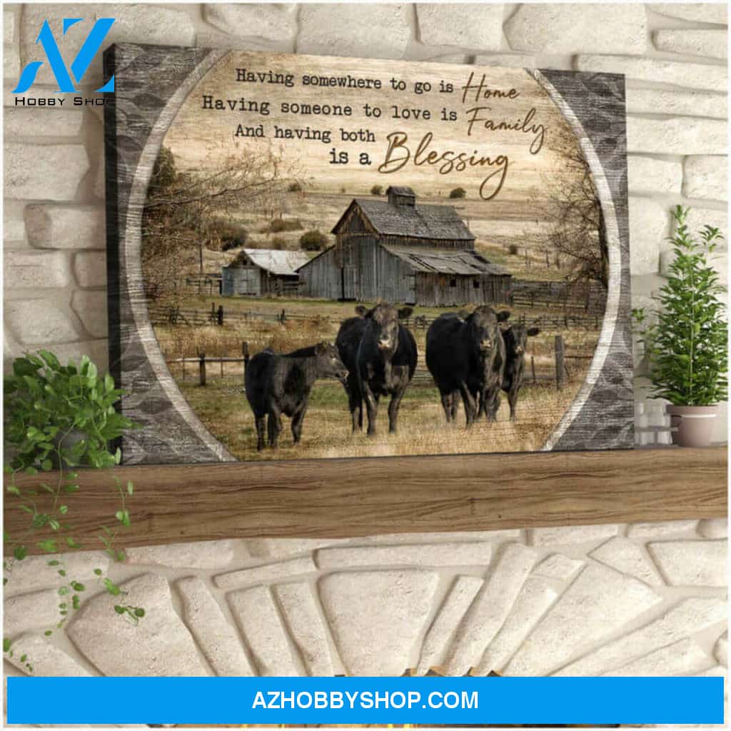 Blessing Angus Cows Wall Art Decor, Gifts For Cow Lovers Canvas